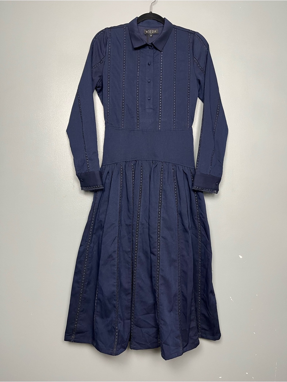 Keira NWT Drop Waist Shirt Dress Navy Blue Eyelet Western Yellowstone Modest